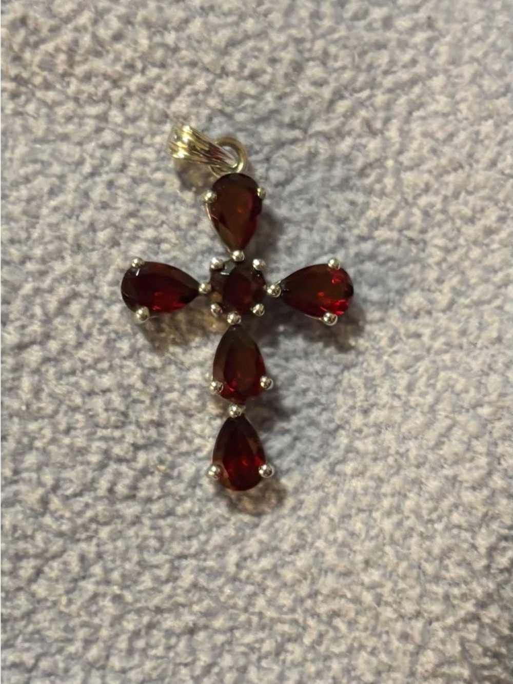 Red Garnet Cross Pendant in Silver